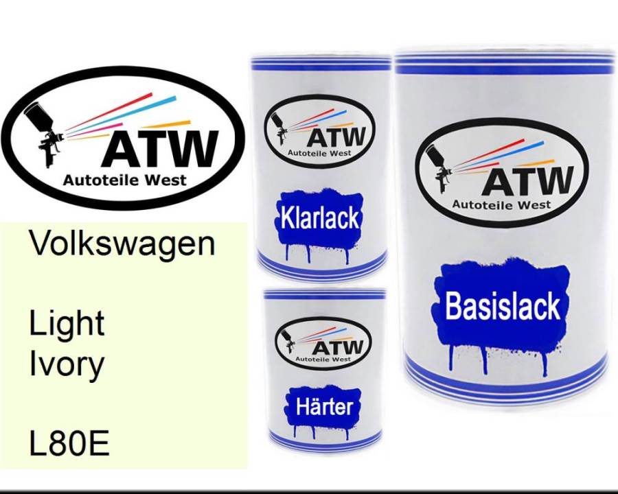 Volkswagen, Light Ivory, L80E: 500ml Lackdose + 500ml Klarlack + 250ml Härter - Set, von ATW Autoteile West.